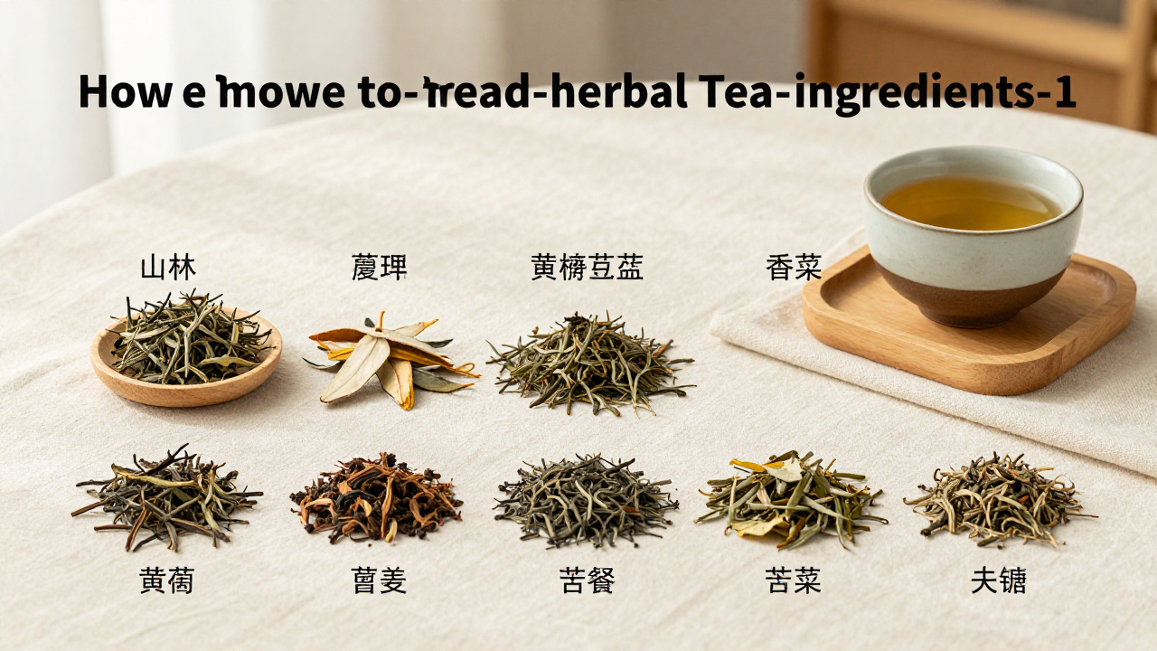 objects arranged for how to read herbal tea ingredients context