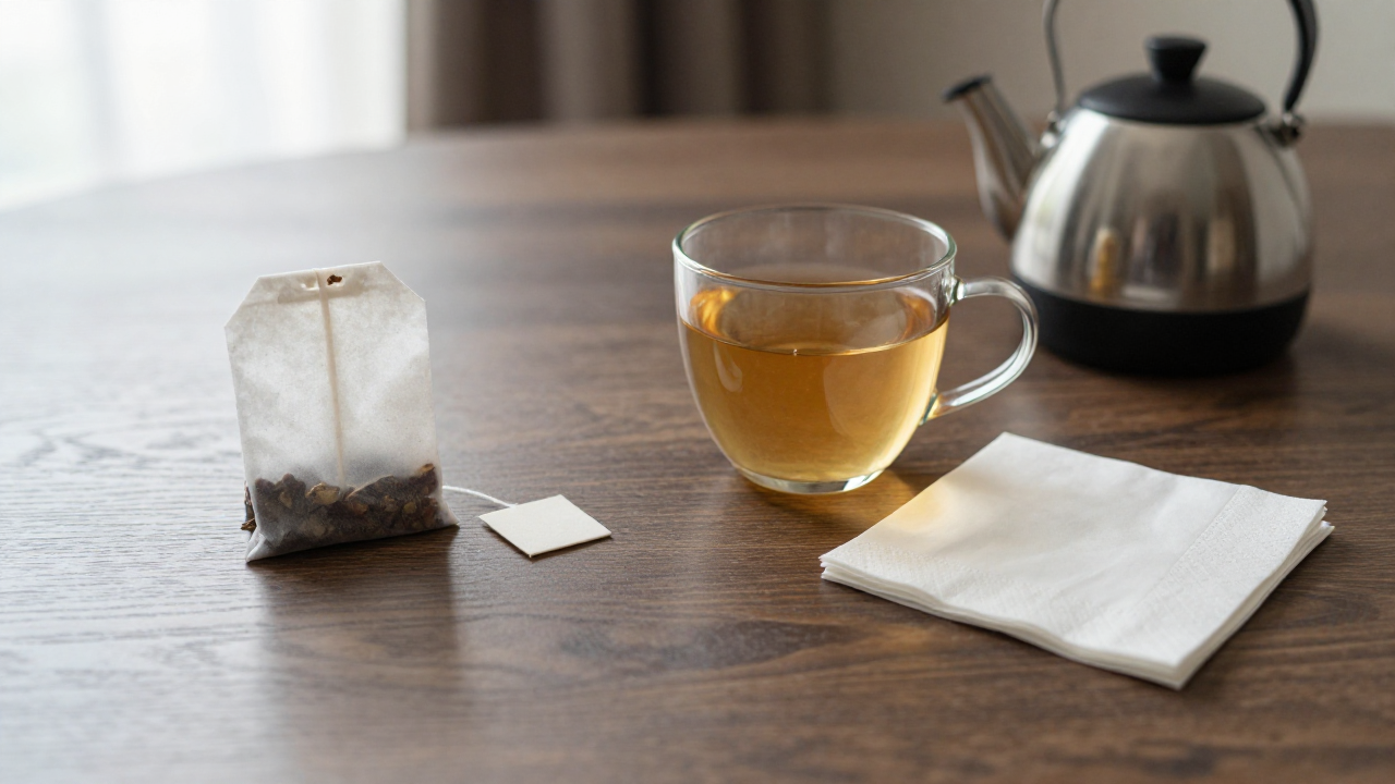 plain tea bag and hotel cup show matching tools to travel setting