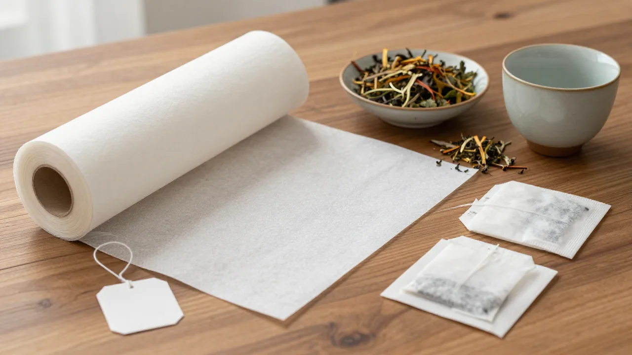 empty tea bags with filter paper and herbs for tea-bag paper material checks